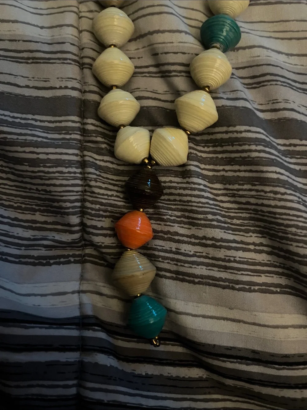 Cream Beaded Statement Necklace with Orange & Teal Accents